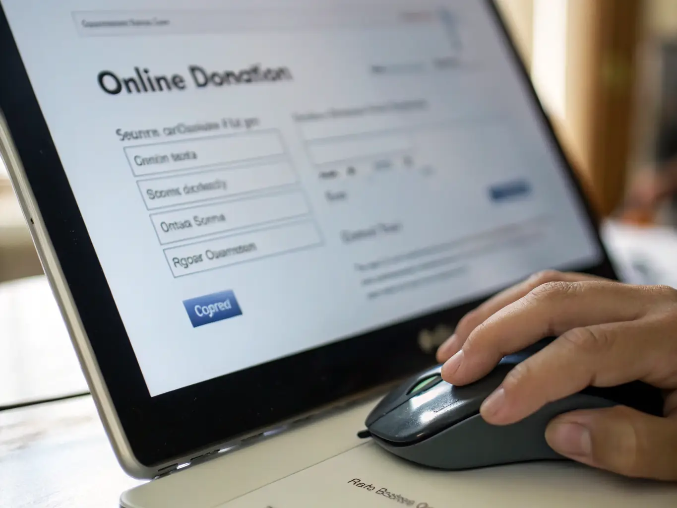 A person making an online donation through a secure platform, emphasizing the ease and impact of financial contributions to support literary preservation.